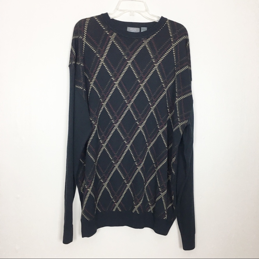Crazy Horse Black Geometric Crew Neck Sweater XXL